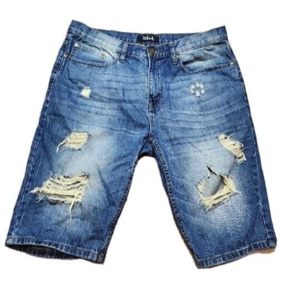 Refuel Light Wash Distress Holes/Rips Denim Men's Shorts  Blue Size 38 - Picture 1 of 8